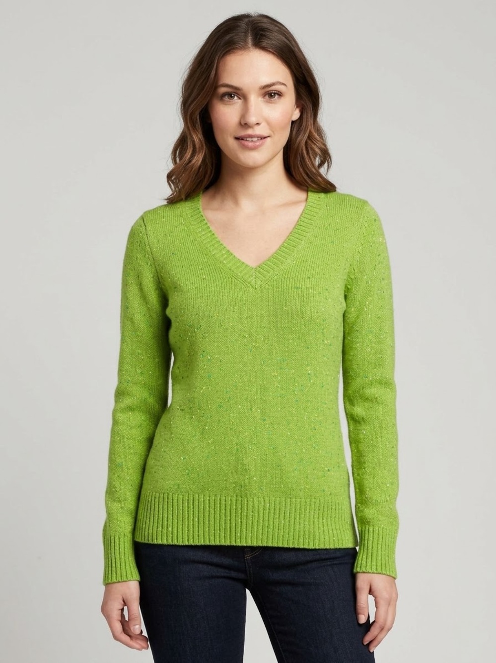 Old Navy Speckled Knit V-Neck Sweater Women's Long Sleeve Lambs Wool Blend